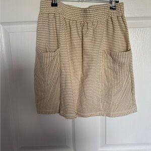 ☀️ NWOT ‘Hem & Thread’ Beige Nautical Striped Midi Skirt w/ Pockets